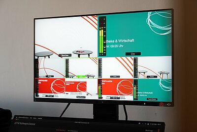 PC-Monitor mit den verschiedenen Kameraeinstellungen im Studio